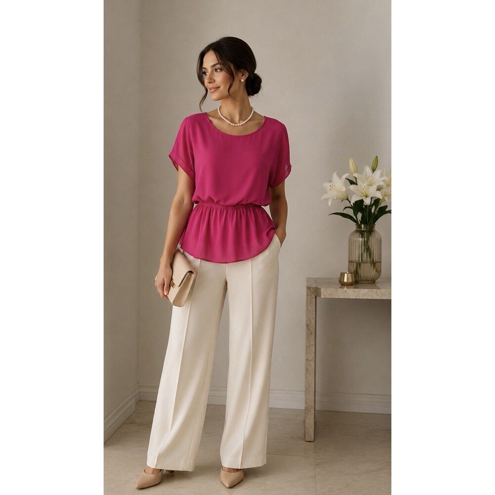 Forever 21 Essentials Fuchsia Flowy Blouse - Size L - Elastic Waist Women’s Top